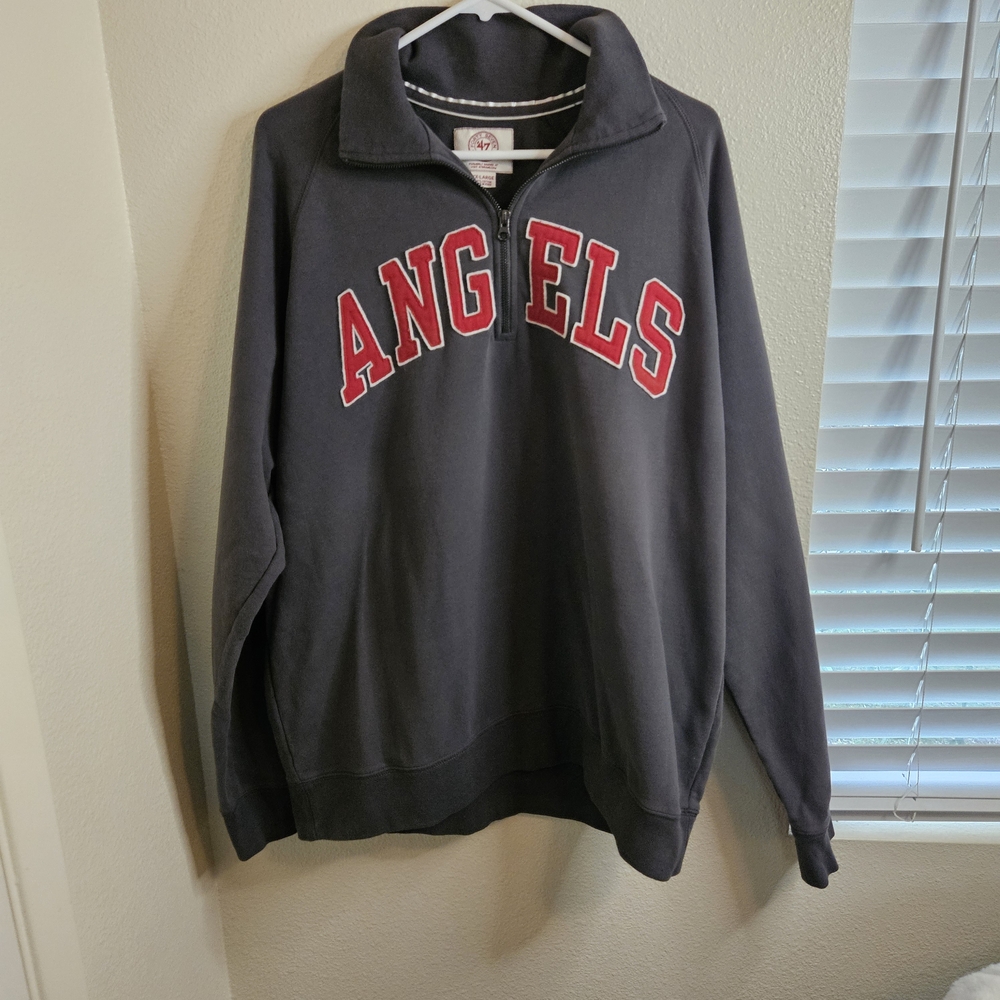 47 Brand Angels Baseball Gray and Red 100% Cotton Quater Zip Pull Over Jacket